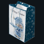 Photo of a Cute Snowman in Winter - Christmas Medium Gift Bag<br><div class="desc">A gift bag with a cute photograph of a little snowman. Standing outside in the winter with snow falling all around. This cute little guy is dressed up in blue knitted hat and scarf.</div>