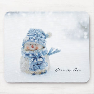 Photo of a Cute Snowman in Winter - Christmas Mouse Pad