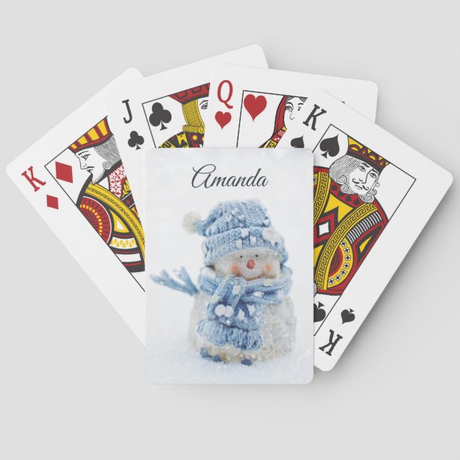 Photo of a Cute Snowman in Winter - Christmas Playing Cards (Back)