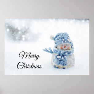 Photo of a Cute Snowman in Winter - Christmas Poster