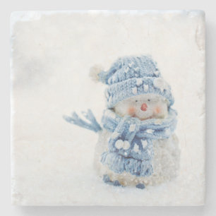 Photo of a Cute Snowman in Winter - Christmas Stone Coaster