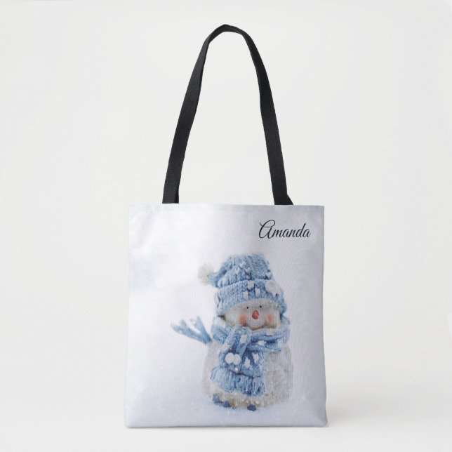 Photo of a Cute Snowman in Winter - Christmas Tote Bag (Front)
