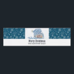 Photo of a Cute Snowman in Winter - Christmas Water Bottle Label<br><div class="desc">Merry Christmas water bottle labels with a cute photograph of a little snowman. Standing outside in the winter with snow falling all around. This cute little guy is dressed up in blue knitted hat and scarf.  Snowflake pattern behind the image with a dark blue background.</div>