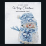 Photo of a Cute Snowman in Winter - Christmas Wine Label<br><div class="desc">Merry Christmas bottle labels with a cute photograph of a little snowman. Standing outside in the winter with snow falling all around. This cute little guy is dressed up in blue knitted hat and scarf.</div>