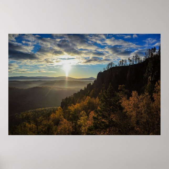 photo of a mountainous autumn forest, mountains, p poster (Front)