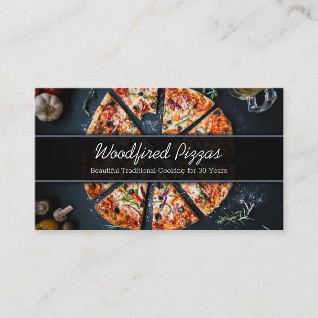 Photo of a Pizza on Slate - Business Card (Front)