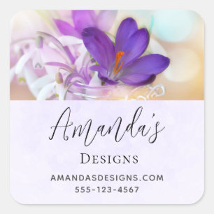 Photo of a Pretty Purple Spring Crocus Business Square Sticker