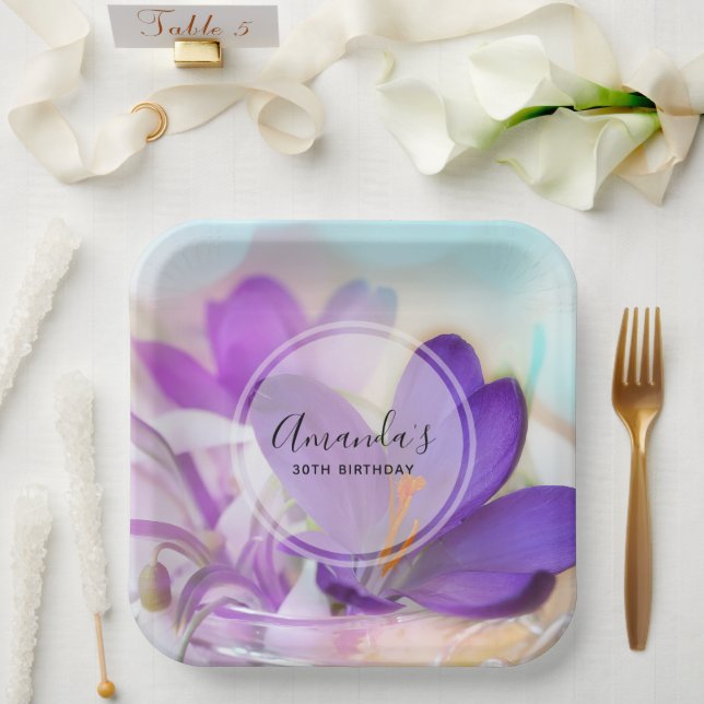 Photo of a Pretty Purple Spring Crocus Event Paper Plate (Wedding)