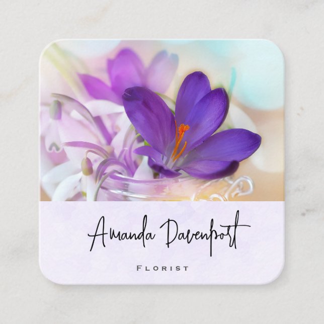 Photo of a Pretty Purple Spring Crocus Square Business Card (Front)