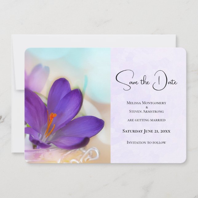 Photo of a Pretty Purple Spring Crocus Wedding Save The Date (Front)