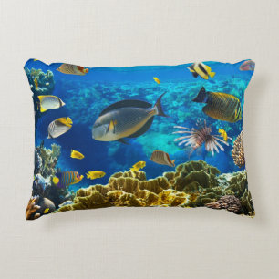 Photo of a tropical Fish on a coral reef Decorative Cushion