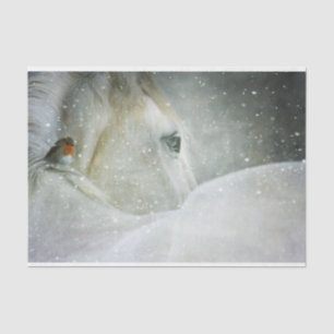 Photo of a White Horse and Bird in Winter Tissue Paper