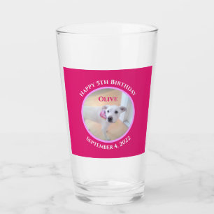 Photo of Adorable Puppy Dog Wearing Hot Pink Scarf Glass
