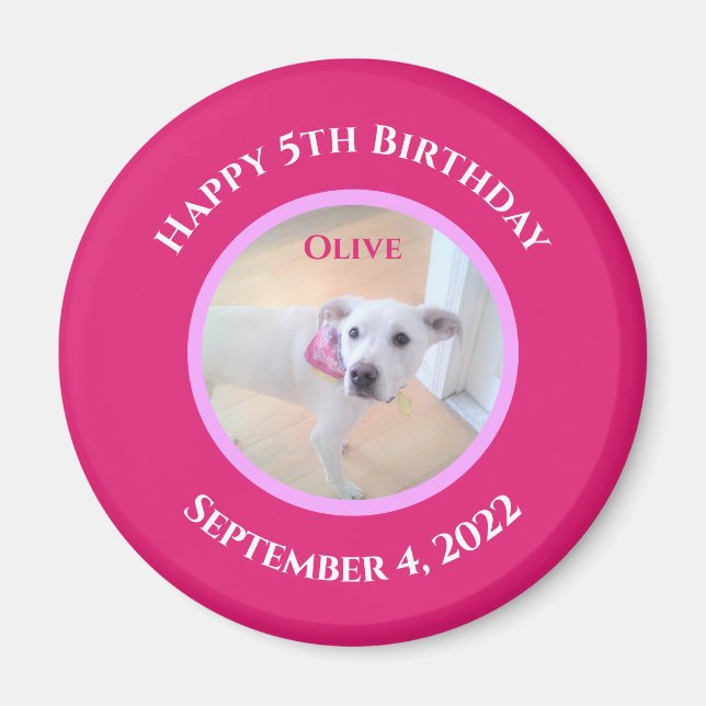 Photo of Adorable Puppy Dog Wearing Hot Pink Scarf Magnet (Front)