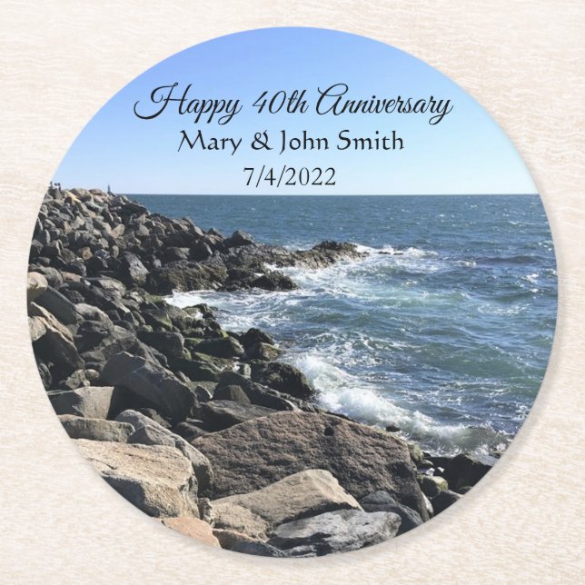 Photo of Atlantic Ocean Blue 40th Anniversary Roun Round Paper Coaster (Front)