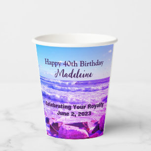 Photo of Atlantic Ocean Waves 40th Birthday Purple Paper Cups