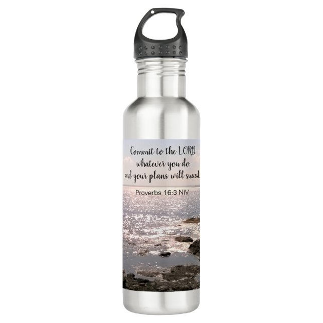 Photo of Atlantic Ocean With Bible Success Verse 710 Ml Water Bottle (Front)
