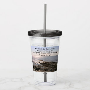 Photo of Atlantic Ocean With Bible Success Verse Acrylic Tumbler