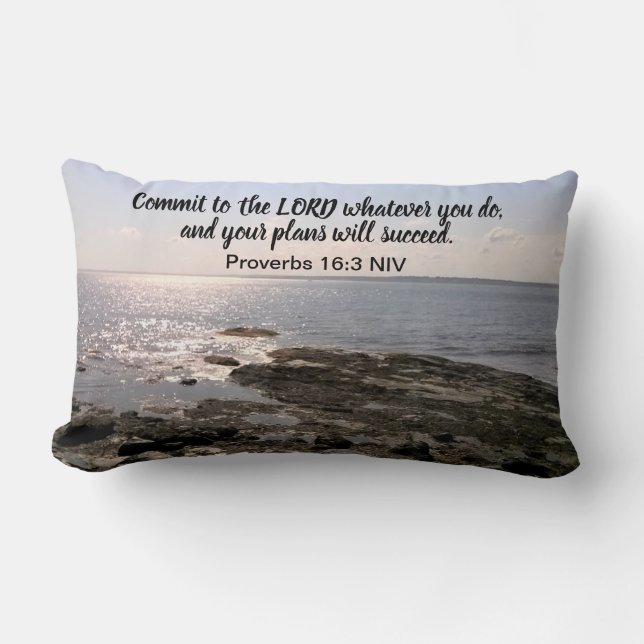 Photo of Atlantic Ocean With Bible Success Verse Lumbar Cushion (Front)