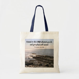 Photo of Atlantic Ocean With Bible Success Verse Tote Bag