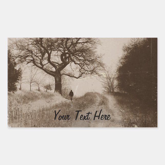 photo of atmospheric winter snow scene  rectangular sticker (Front)