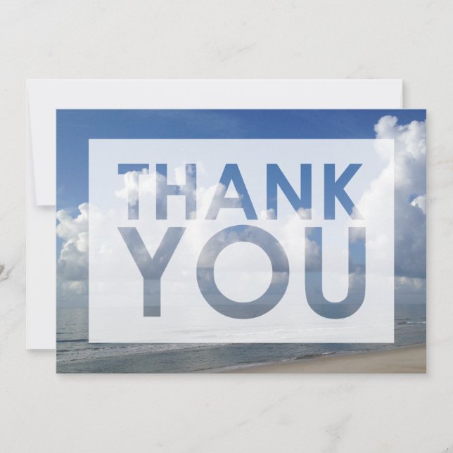 Photo of Beach Under White Clouds with Cutout Thank You Card (Front)