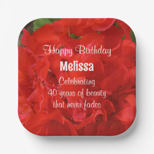 Photo of Beautiful Red garden Flower 40th Paper Plate