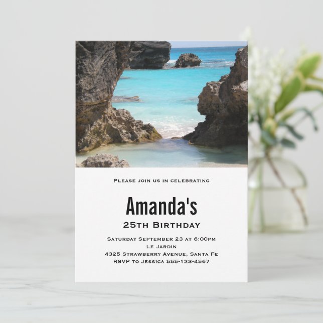 Photo of Bermuda Coast & Tropical Sea Birthday Invitation (Standing Front)