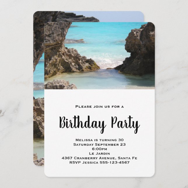 Photo of Bermuda Coast & Tropical Sea Birthday Invitation (Front/Back)