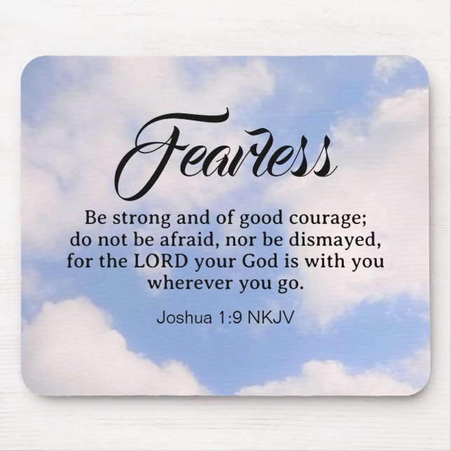 Photo of Blue Cloudy Sky Be Not Afraid Bible Verse Mouse Pad (Front)