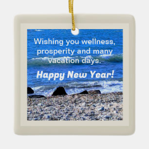 Photo of Blue Ocean Happy New Year Wishes Ceramic Ornament