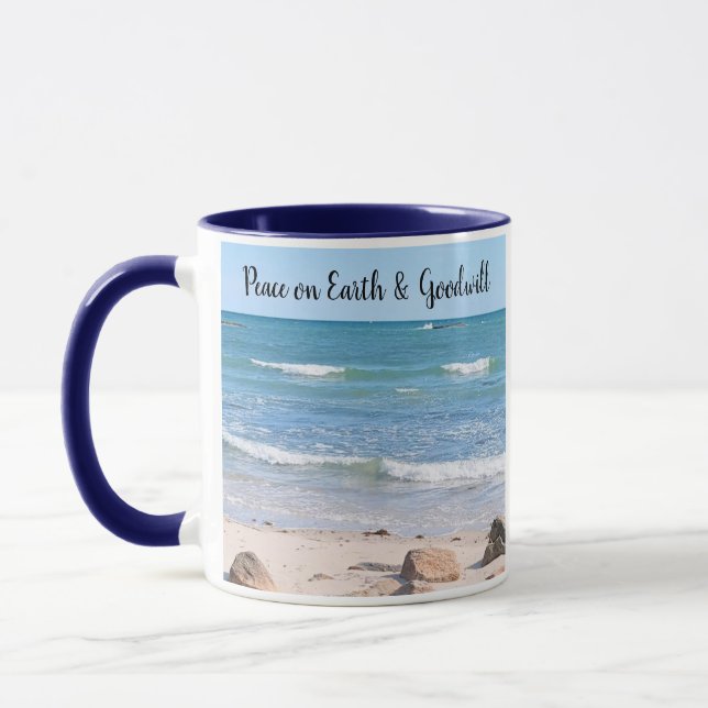 Photo of Blue Ocean Peace on Earth Bible Verse Mug (Left)