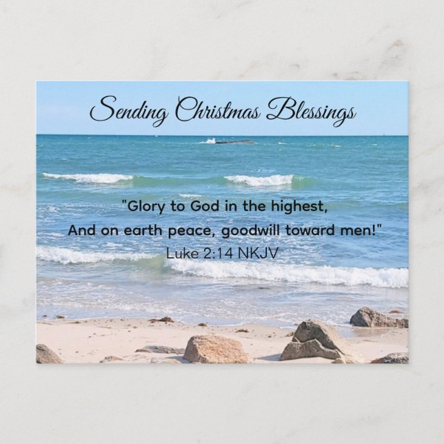 Photo of Blue Ocean with Christmas Bible Scripture Holiday Postcard (Front)