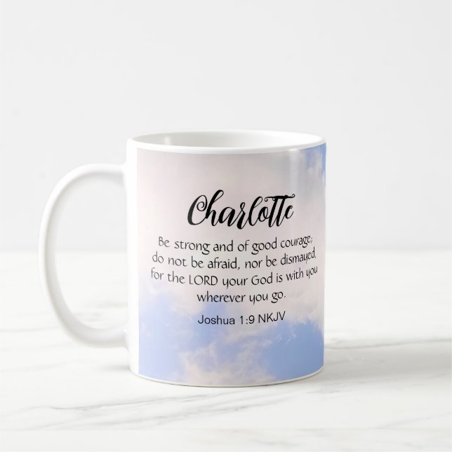 Photo of Blue Sky Be Not Afraid Bible Verse Name Coffee Mug (Left)