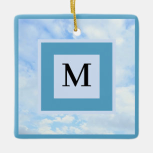 Photo of Blue Sky With Single Initial Cute Ceramic Ornament