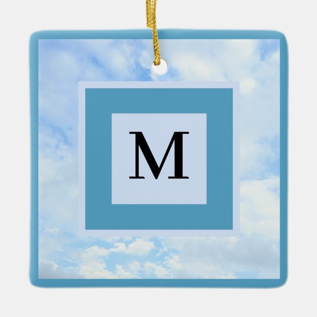 Photo of Blue Sky With Single Initial Cute Ceramic Ornament (Front)