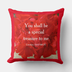 Photo of Bright Red Geranium Floral Bible Verse Cushion