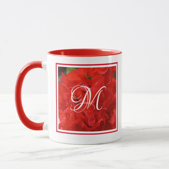 Photo of Bright Red Geranium Floral Initial Mug (Left)