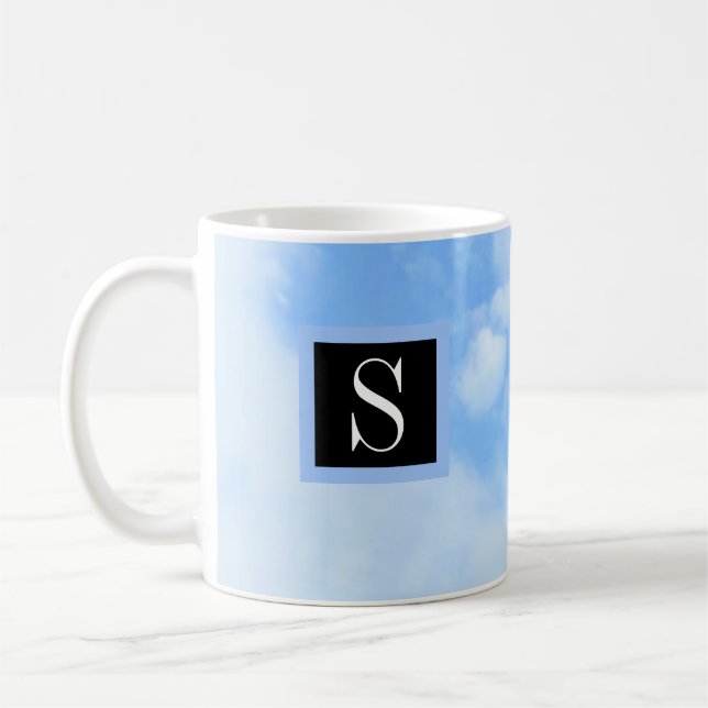 Photo of Cloudy Light Blue Sky with Single Initial Coffee Mug (Left)