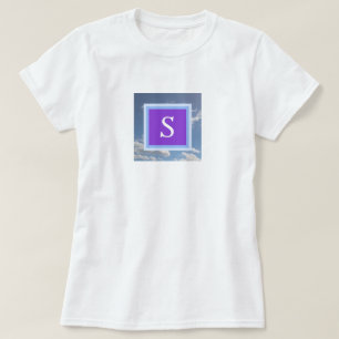 Photo of Cloudy Sky With Initial in Purple Frame T-Shirt