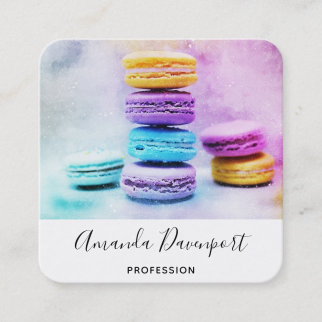 Photo of Colourful Macarons Square Business Card (Front)