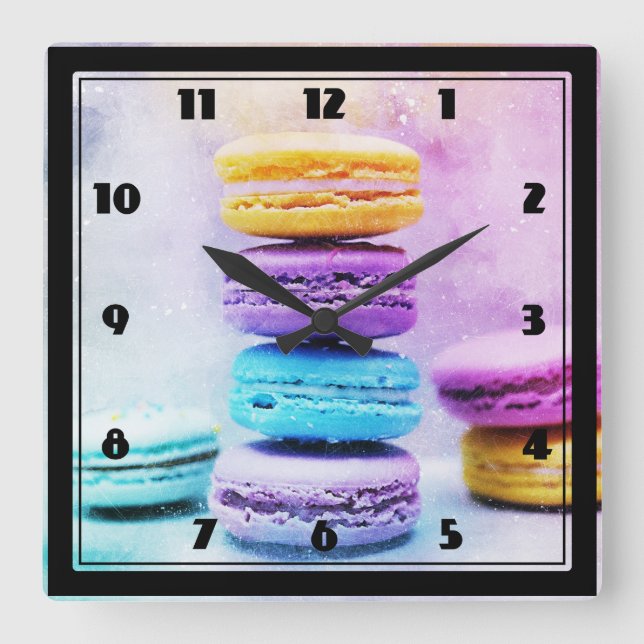 Photo of Colourful Macarons Square Wall Clock (Front)