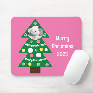 Photo of Cute Dog in Colourful Christmas Tree Pink Mouse Pad