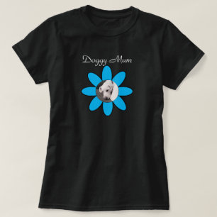 Photo of Cute Dog on Pretty Blue Flower Mum T-Shirt