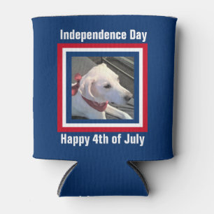 Photo of Cute Dog Red White and Blue Patriotic Can Cooler
