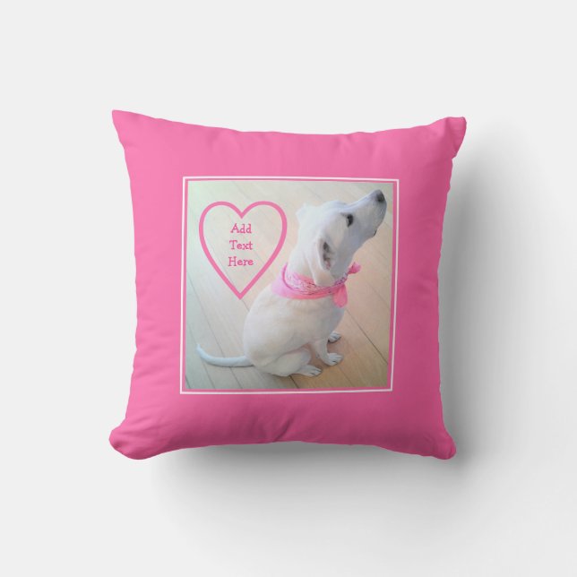 Photo of Cute Dog Wearing Pink Scarf Mother's Day Cushion (Front)