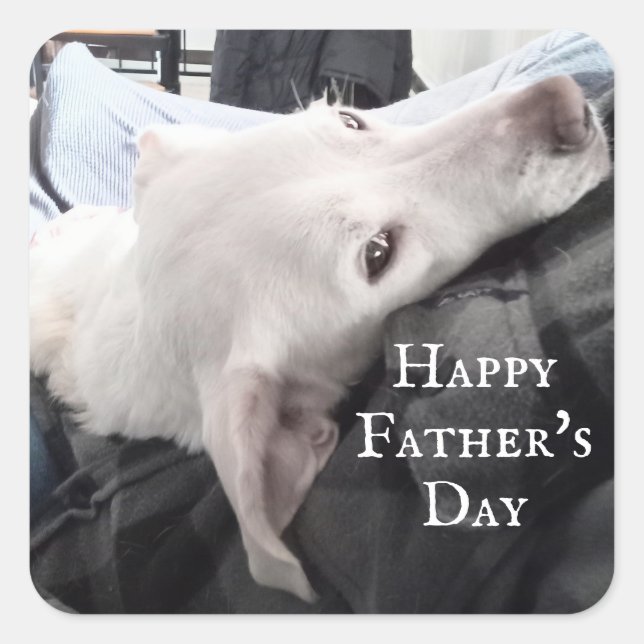 Photo of Cute Dog with Dad Happy Father's Day Square Sticker (Front)