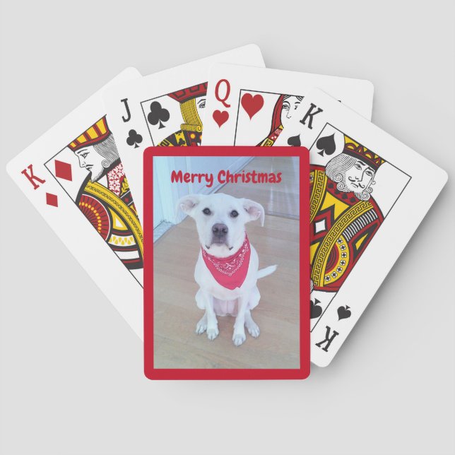 Photo of Cute Dog With Funny Sticking Out Ears Red Playing Cards (Back)