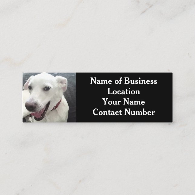 Photo of Cute Funny White Dog Black Mini Business Card (Front)