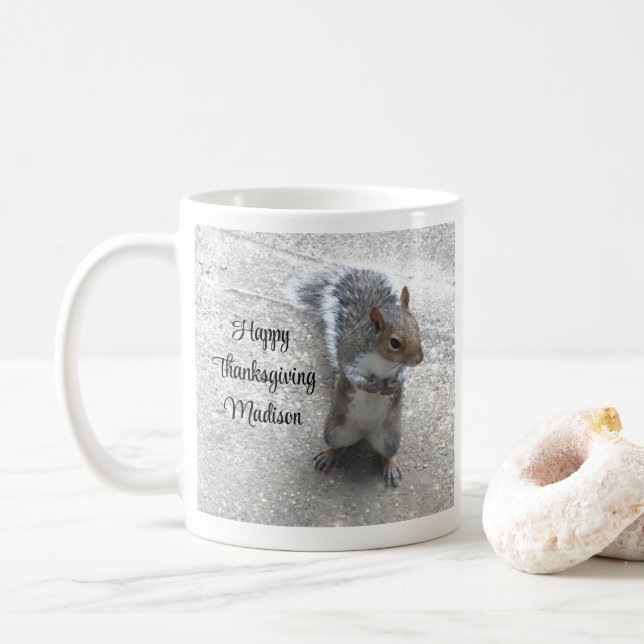 Photo of Cute Little Squirrel with Fluffy Tail Coffee Mug (With Donut)